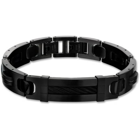 Steel Art Men's Stainless Steel Matte Finished IP Black with ID Plate Link Bracelet, 8-3/4
