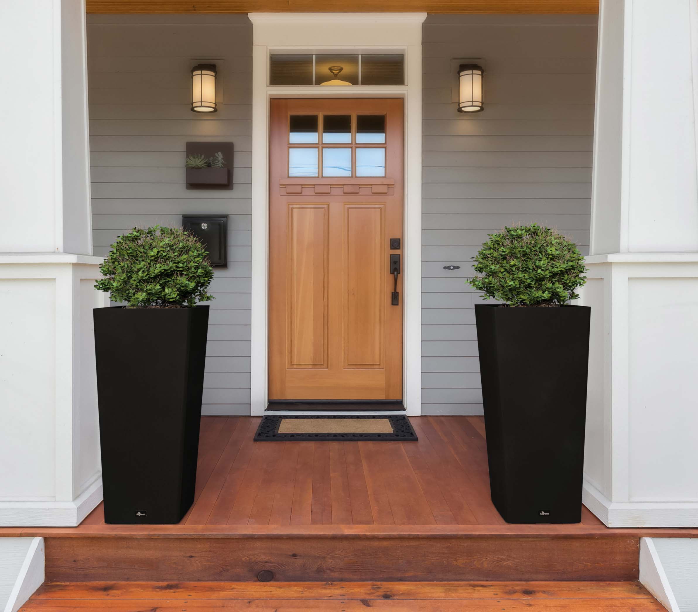 Aventis 13"x28"H Square Planter with Shelf Insert, Black, 2 Pack