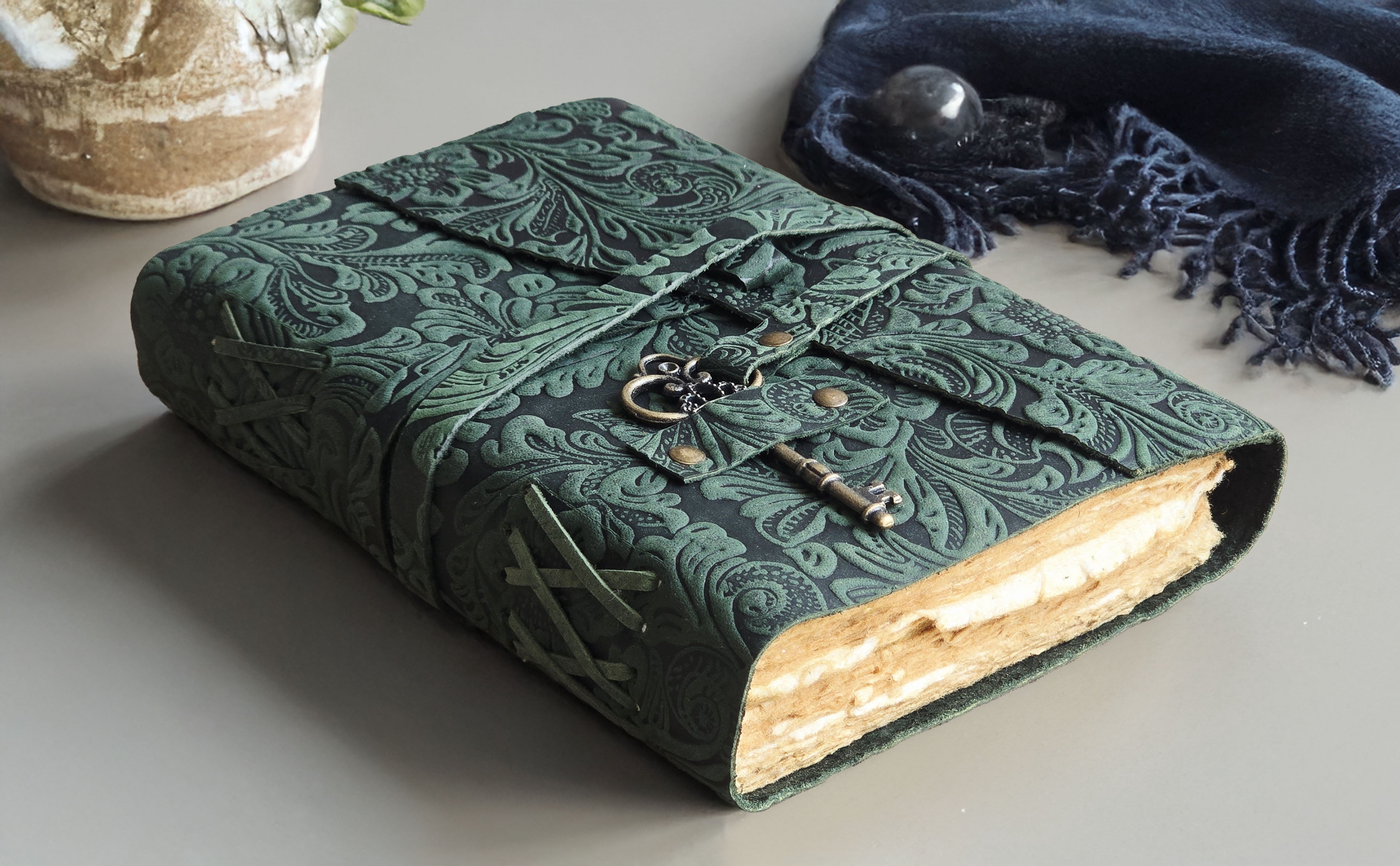 Quirky Craft Embossed Vintage Travel Journal -200 Vintage Deckle Edge Pages - 5 x 7 in, 200 Pages Sketchbook Leather Book of Shadows Leather Grimoire
