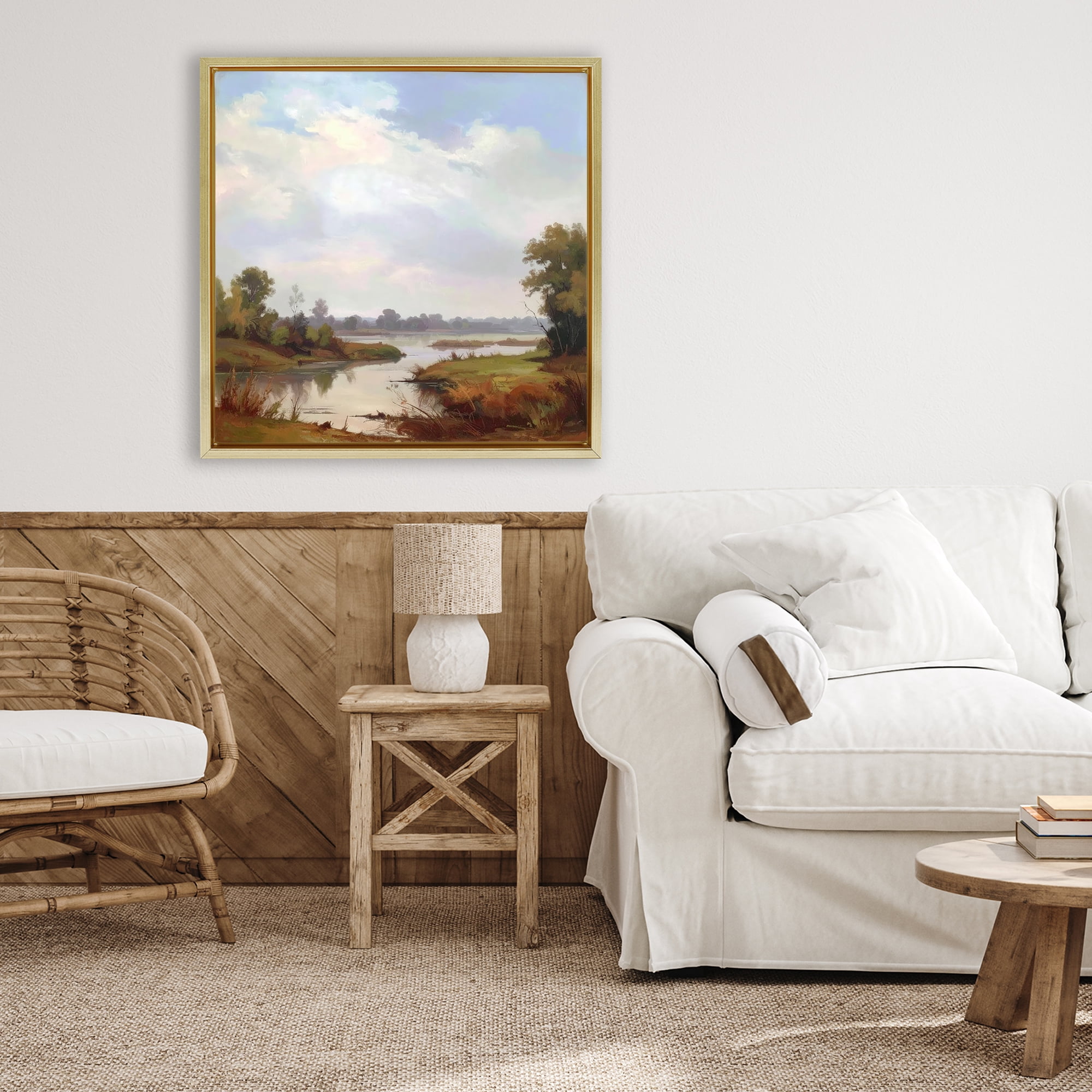 Stupell Industries Riverside Grove Landscape Gold Framed Floater Canvas Wall Art, design by Alonza Saunders