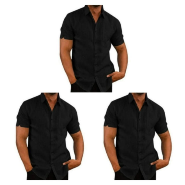 stanreset 1/2/3 Fête Randonnée Chemise Homme Simple Boutonnage Été Boutonnée Manches Courtes Polyester Mode Cadeau d'Anniversaire Noir TG 3 Pcs