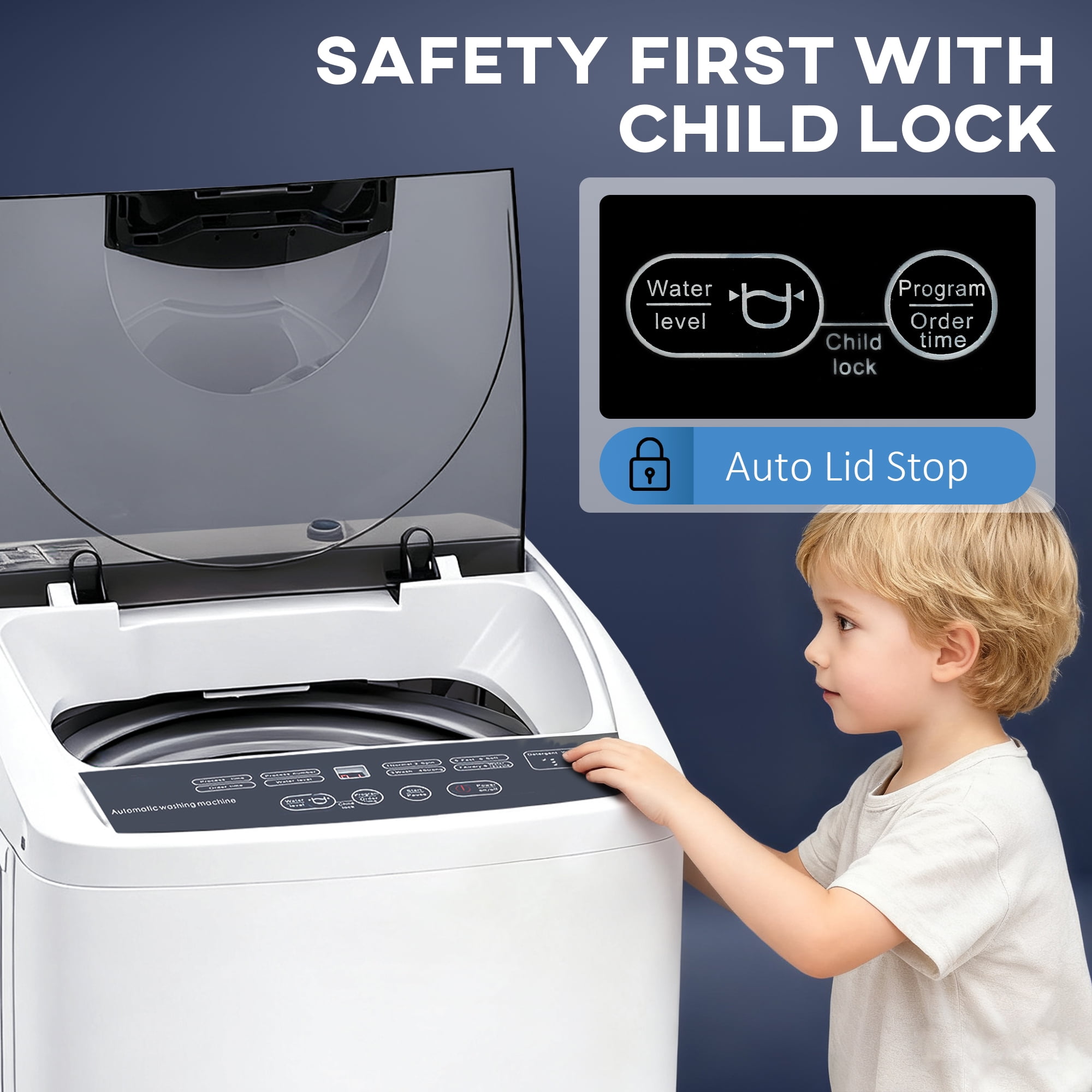 HOMCOM 1.3 Cu. Ft. Compact Washer, Portable Washing Machine with 8 Programs and 6 Water Levels, Full Automatic Washer for Apartments and RVs, White