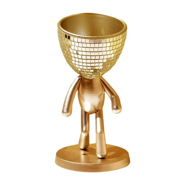 Maceta creativa, escultura abstracta, regalo artesanal, figura decorativa, soporte para bolígrafo, cabeza dorado