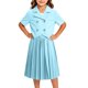 thumbnail image 4 of Odeerbi Niñas 2 Piezas Preppy Traje Manga Corta Muesca Solapa Blazer Chaqueta y Falda Plisada Conjunto Uniforme Escolar, 4 of 5