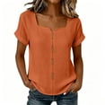 thumbnail image 3 of Ashirexll Summer Tops for Women Summer Solid Color Button Linen Short Sleeve U Neck T-Shirt Top for Spring, 3 of 7