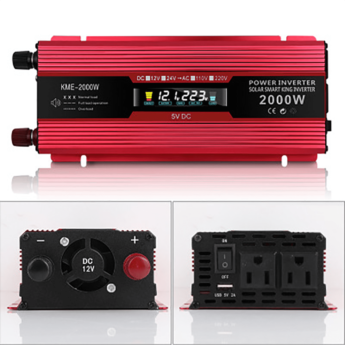 2000W Power Inverter 12/24V To 110/220V LCD Modified Sine Wave
