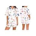 thumbnail image 3 of Women's Summer Loungewear Set, Fashion Print Short Sleeve Lapel Button T-Shirt with Ric Rac Trim Shorts Sleepwear, 3 of 10