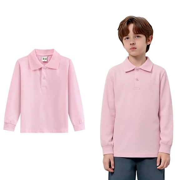 Polo Shirt Boys Long Sleeve Boy Pink Button down Shirt Casual School Uniform Summer Shirt 10-11 Years