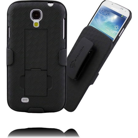 Galaxy S4 Case: Stalion® Secure Shell & Belt Clip Holster Combo with Kickstand (Jet Black) 180° Degree Rotating Locking Swivel + Shockproof (Best Protection For Galaxy S4)