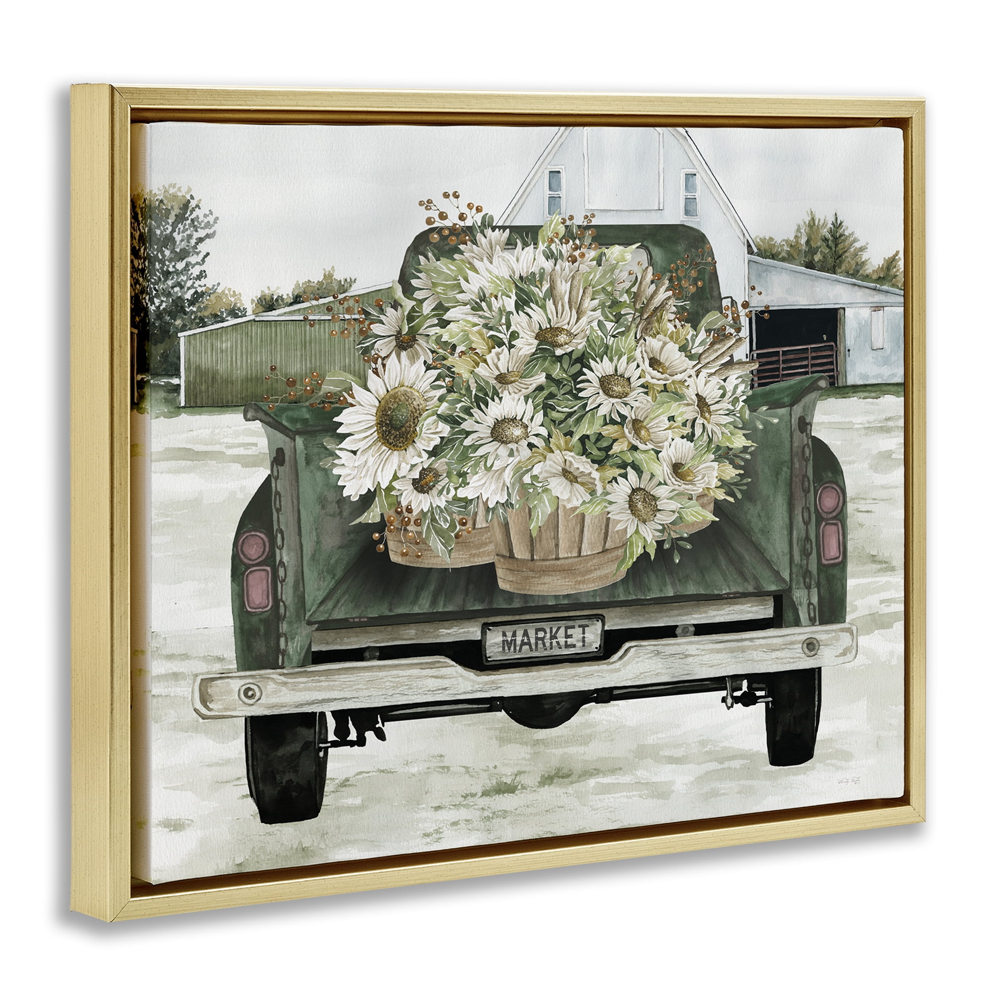 Stupell Industries Country Flower Delivery Baskets Gold Framed Floater Canvas Wall Art, design by Cindy Jacobs