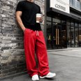 thumbnail image 3 of WULMLEO Men's Wide Leg Sweatpants with Pockets Drawstring Loose Fit Baggy Athletic Pants for Fall Casual Red XL, 3 of 9