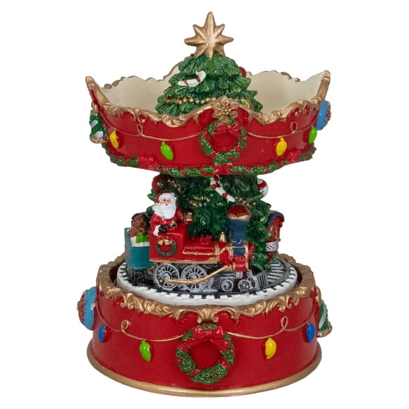 Northlight Santa on Train Musical Christmas Carousel - 6" Red and Gold