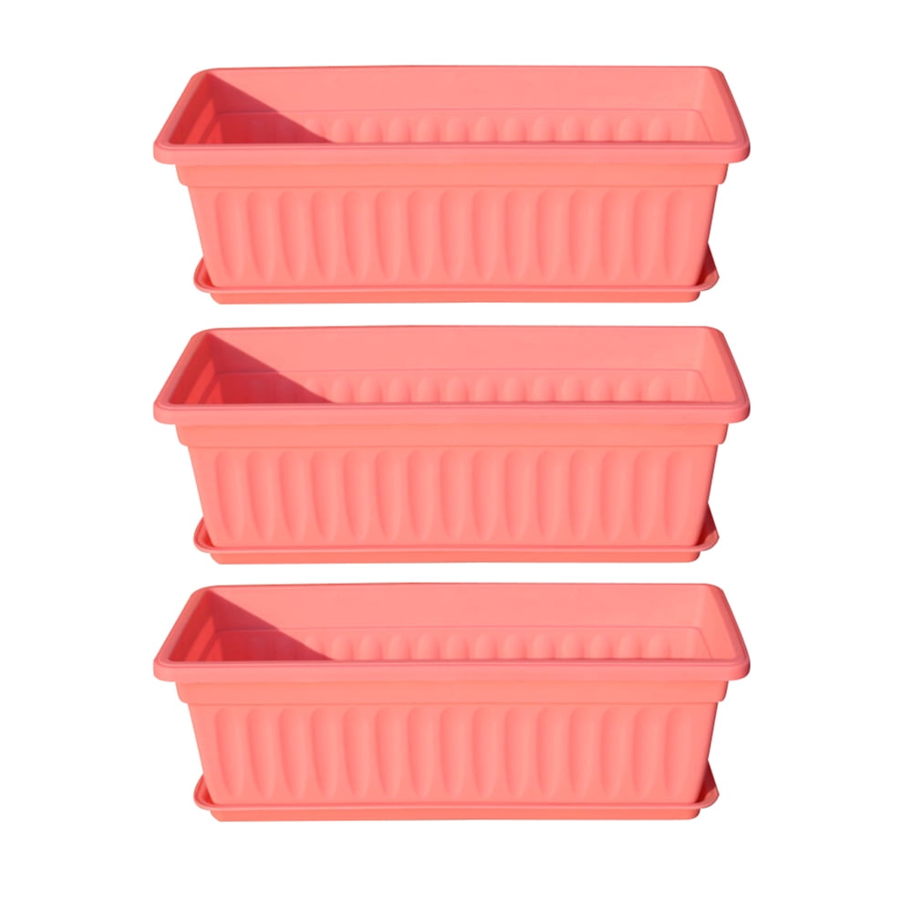 Set of 3, Window Box Flower Pots with Saucer, 17 Inches Plastic Rectangular Planters,for Windowsill,Patio, Garden, Home Decor, Porch，Indoor and Outdoor Flower Boxes for Windowsill