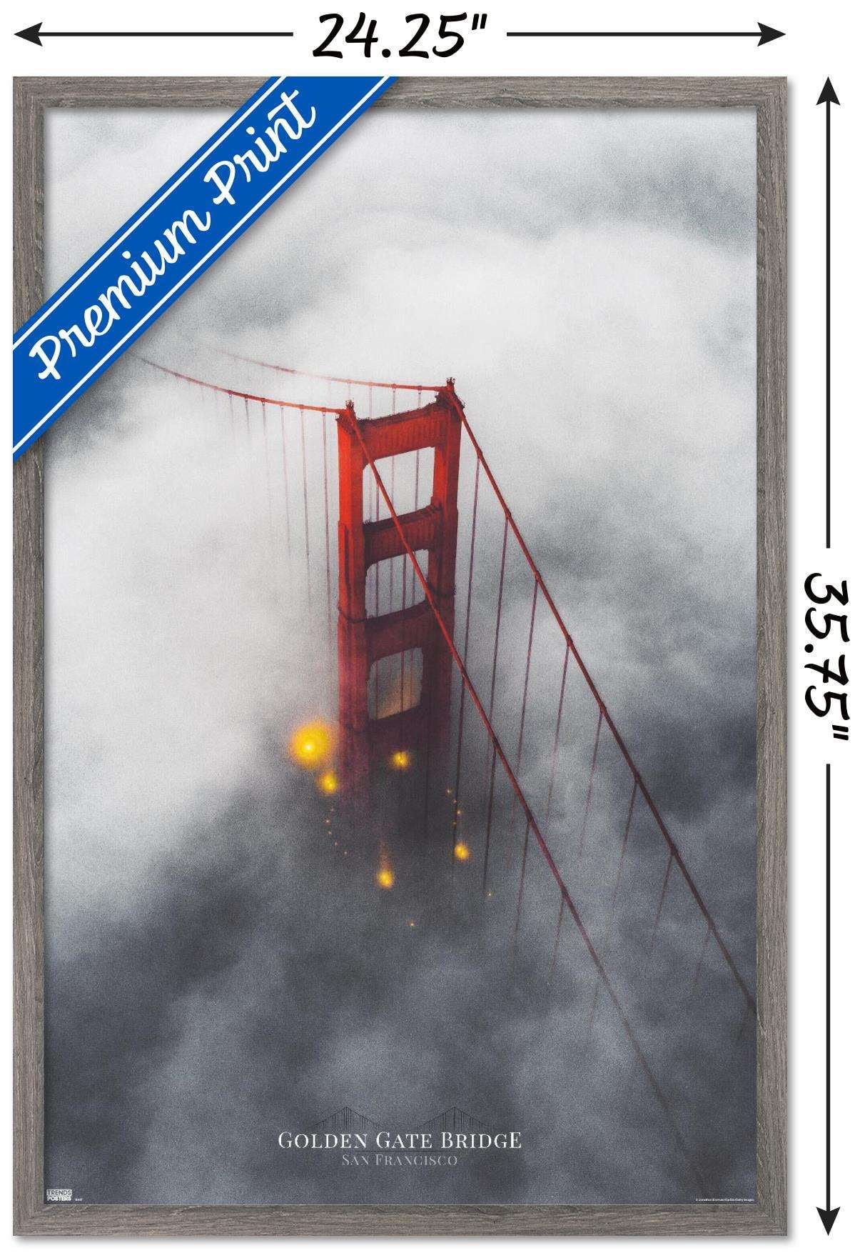 San Francisco - Foggy Bridge Wall Poster, 22.375" x 34", Framed