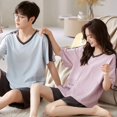 thumbnail image 1 of Conjunto de pijamas a juego para hombre y mujer, ropa de dormir de algodón, informal, para el hogar, 1 of 4