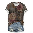 thumbnail image 5 of Elvqul Womens Tops Short Sleeve T Shirts Graphic Casual Brown Holiday Crew Neck Blouses for Ladies, 5 of 7