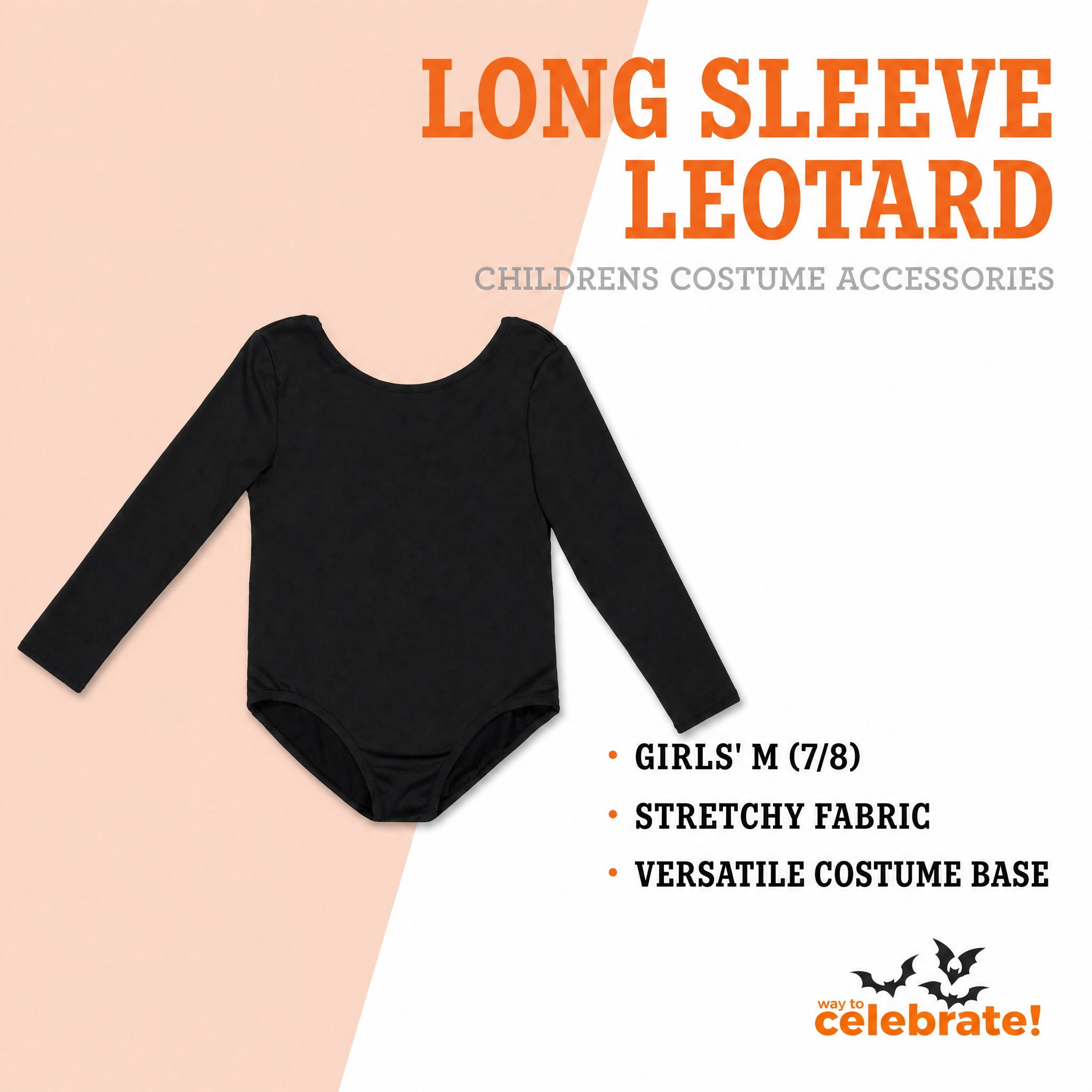 Long Sleeve Leotard Costume Accessory for Children, Black, M (7/8), Halloween by Way To Celebrate