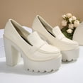 thumbnail image 5 of Gpaecead Women Platform Chunky Heel Shoes Round Toe Solid Color Faux Leather Summer Outdoor Non Slip Hight Heel Comfort Shoes, Beige, 5 of 6