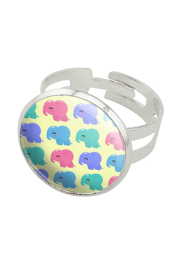 Cute Kawaii Baby Elephants Pattern Silver Plated Adjustable Novelty Ring