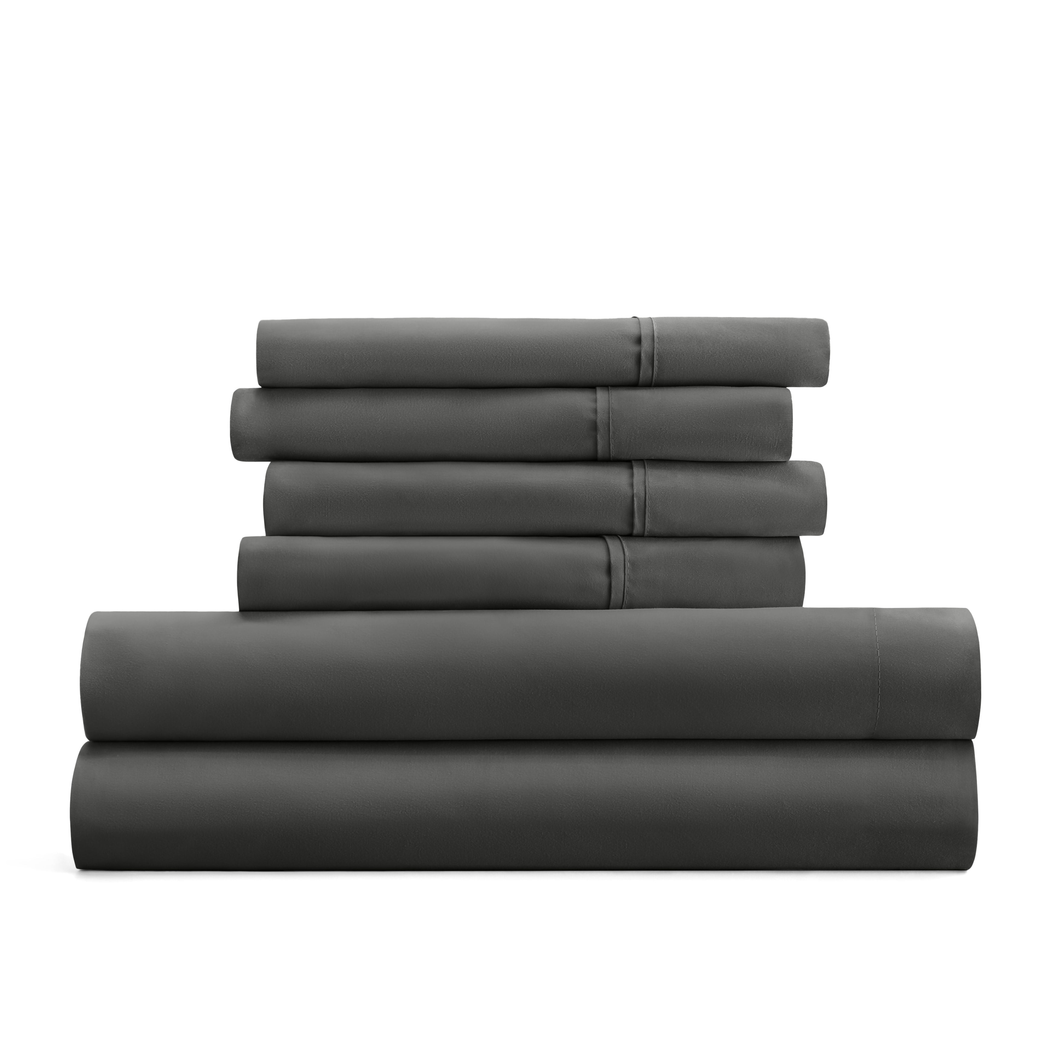 Twin Extra Long, Gray Solid Microfiber 6 Piece Bed Sheet Set, by Noble Linens