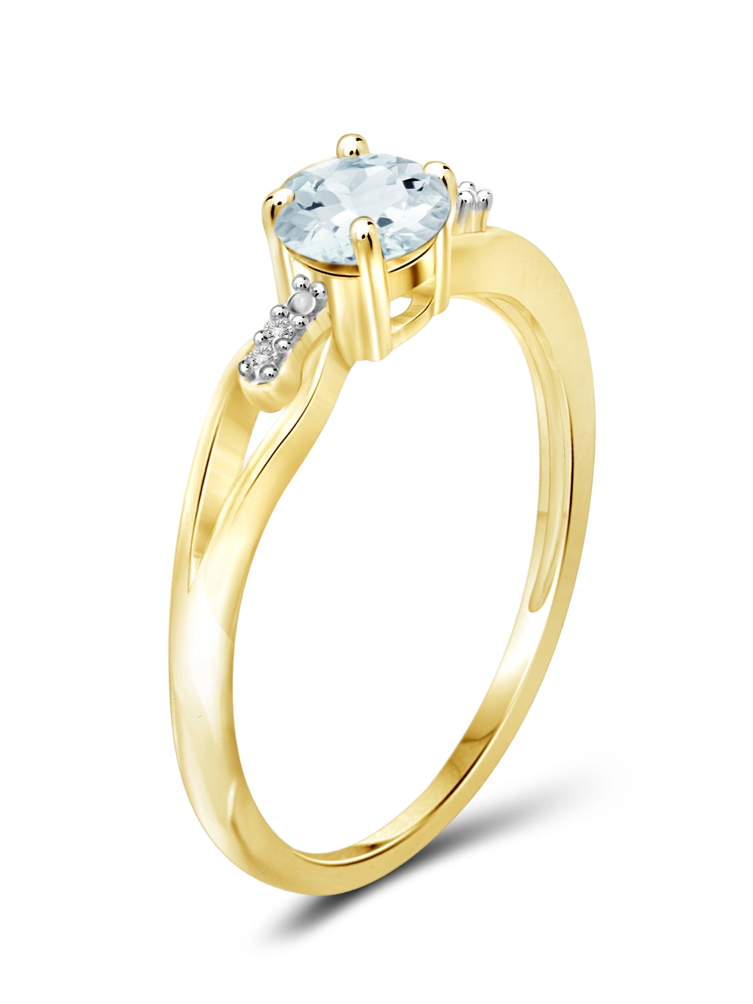 JewelersClub Aquamarine Ring Birthstone Jewelry – 0.45 Carat Aquamarine 14K Gold Plated Silver Ring Jewelry with White Diamond Accent – Gemstone Rings with Hypoallergenic 14K Gold Plated Silver Band