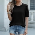 thumbnail image 7 of Women's Tops Dressy Casual Summer Crewneck Short Sleeve Sweaters Knit Solid Trendy Hollow Out Shirts Blouses Black L, 7 of 7