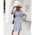 thumbnail image 2 of Crochet Detail Tie Neck Button Front Puff Sleeve Dress for Women, 2 of 3