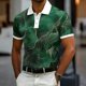 thumbnail image 1 of Ceisia Men's Slim Fit Short Sleeve Gold Thread Wave Print Turndown Collar Shirt with Contrast Trim Green XXXL Gifts, 1 of 5