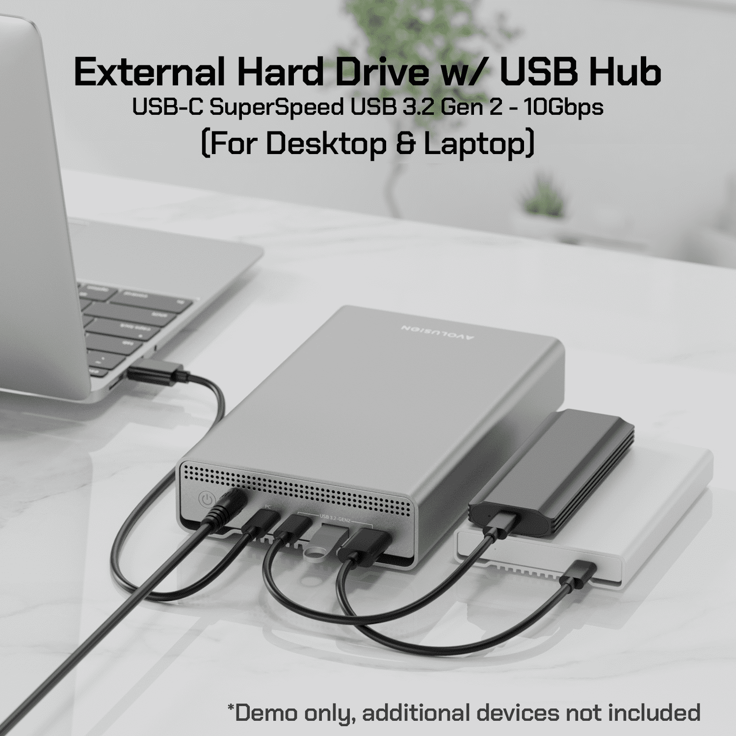 Avolusion PRO-G1 Series 8TB USB 3.2 Gen 2 USB-C External Hard Drive with USB Hub for Windows or MacOS Desktop PC / Laptop (Silver)