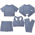 thumbnail image 1 of Ropa de yoga de cinco piezas, pantalones ajustados de cintura alta con tiburón, pantalones cortos, ropa de entrenamiento, traje al aire libre, 1 of 6