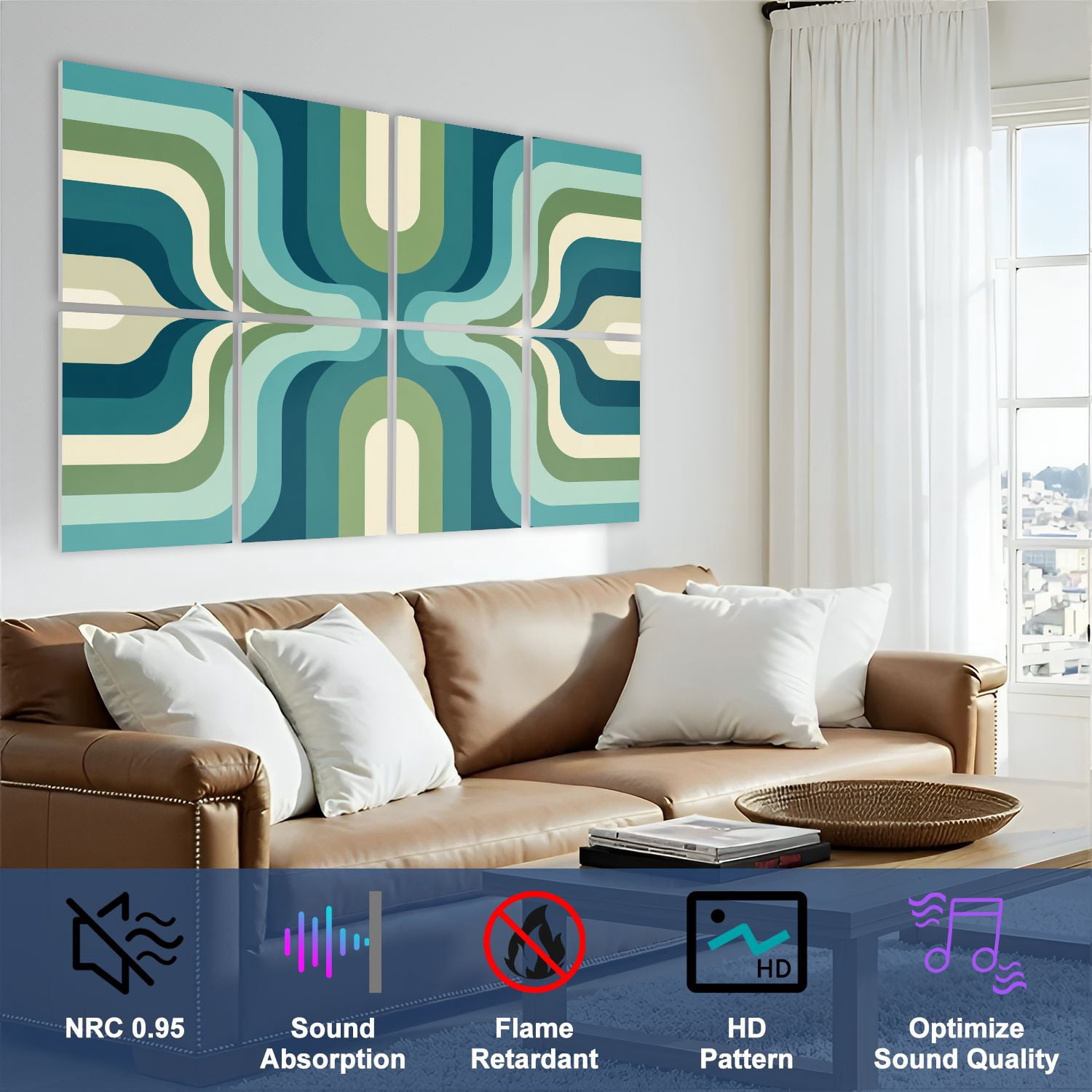 8 Pack Art Acoustic Panels Sound Absorbing Mid Century Decorative Soundproof Wall Panels Self Adhesive for Nursery Game Room Bedroom 48"x32"