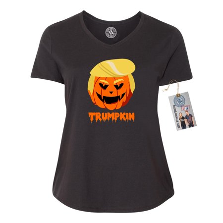 trumpkin pumpkin halloween shirt plus size womens v neck t shirt top