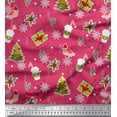 thumbnail image 1 of Soimoi Pink Crepe Silk Fabric Coffee Cup,Gift Box & Tree Christmas Fabric Prints By Yard 42 Inch Wide, 1 of 1