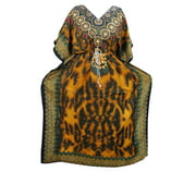 Mogul Women House Dress Brown African Printed Cover Up Maxi Caftan