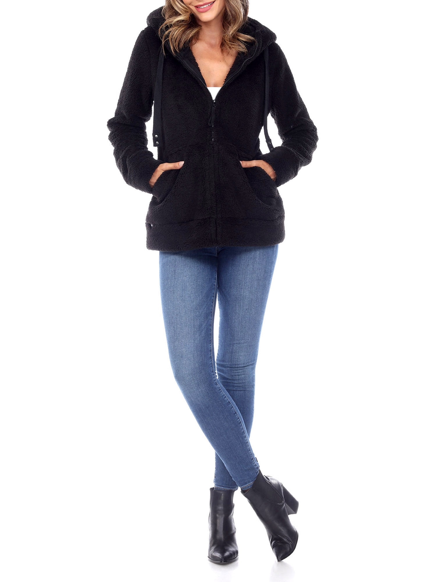 White Mark Women's Hooded Sherpa Jacket