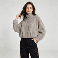 thumbnail image 5 of Women's Plaid Stand Collar Cropped Jacket Long Sleeve Full Zip Loose Casual Lightweight Outerwear with Pockets, M, 5 of 6