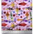 thumbnail image 1 of Soimoi Satin Silk Fabric Rocket,Planet & Astronaut Cartoon Printed Fabric 1 Yard 42 Inch Wide, 1 of 1