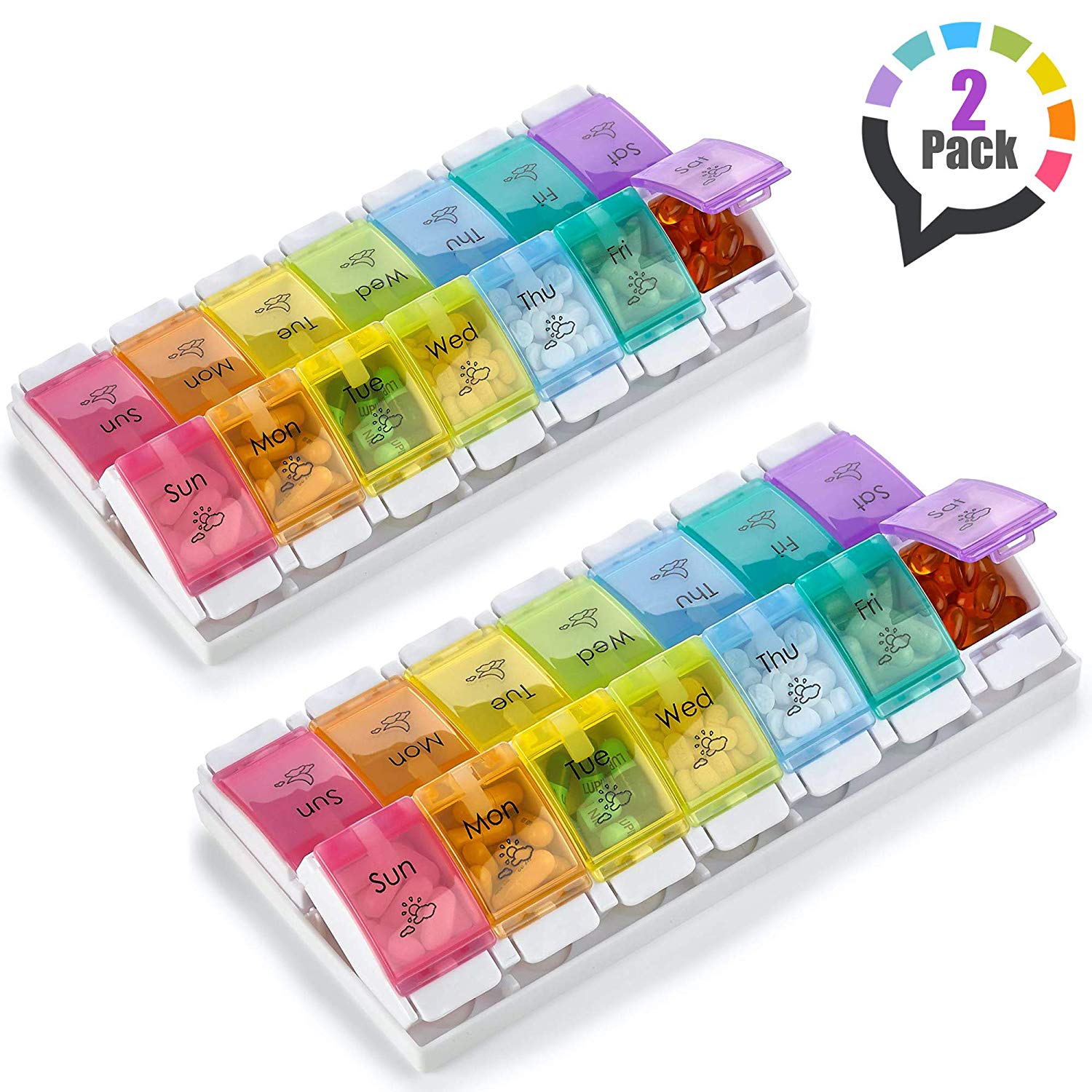 MEDca 7 Day Pill Organizers (Pack of 2) Easy Push Button Assisted