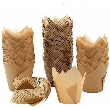 Artrylin Baking Cups Tulip Cupcake Newspaper Liners - Tulip Cupcake Muffin Paper Wrappers Baking Cups Liners for Wedding Birthday Parties - Pack of 150 Pcs
