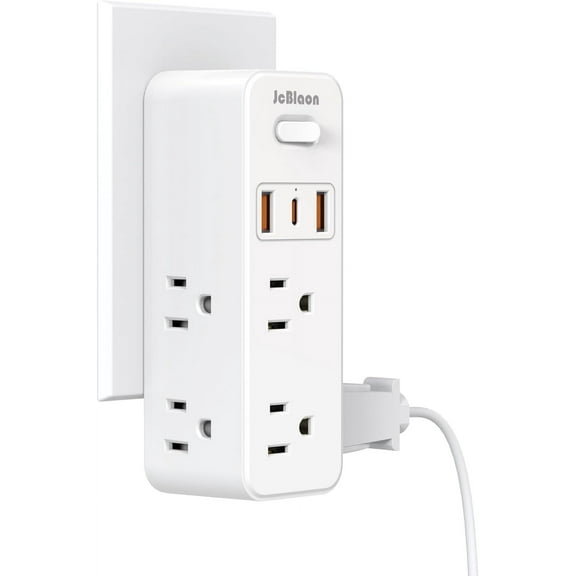 JcBlaon Power Strip Surge Protector Adapter, 6 AC Outlets 3 USB Ports Outlet Extender, White