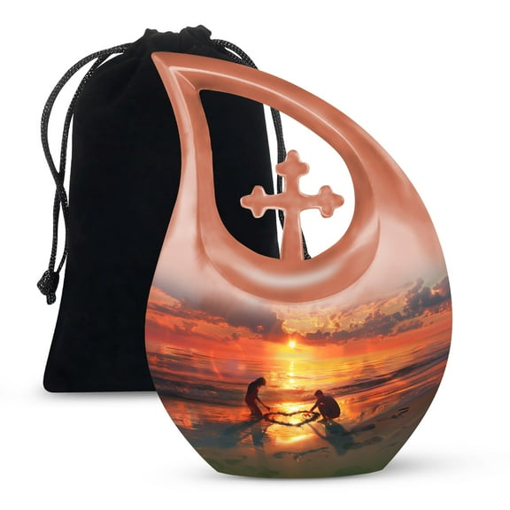 JAGSHASHI Sunset Heart Creation Urn Female Ashes - Cremation Urns For Ashes For Men - Urns For Adult Female Mom - Burial Urns Ashes - 10 Inch With Velvet Bag - Funeral Cremation Urns