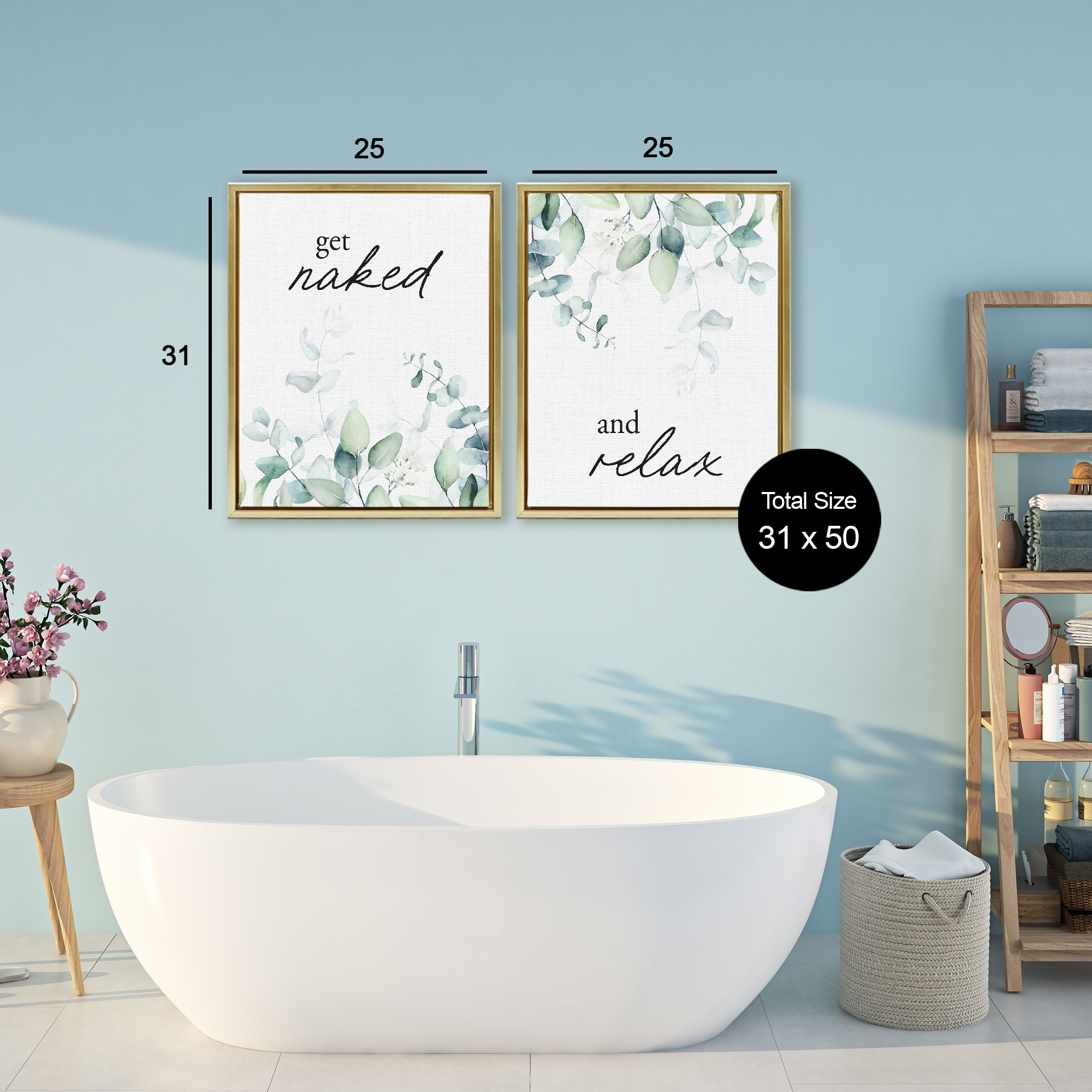 Get Naked & Relax Herbs 2 Piece Gold Framed Floater Canvas Set, design by Lettered and Lined