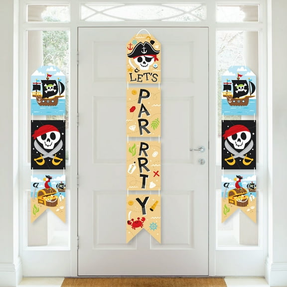 Big Dot of Happiness Pirate Ship Adventures - Hanging Vertical Paper Door Banners - Skull Birthday Party Wall Decoration Kit - Indoor Door Decor