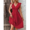 thumbnail image 1 of Vestido elegante con mangas de hoja de loto y escote en V., 1 of 6