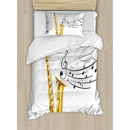 Music Duvet Cover Set Illustration Of Fancy Old Saxophone With