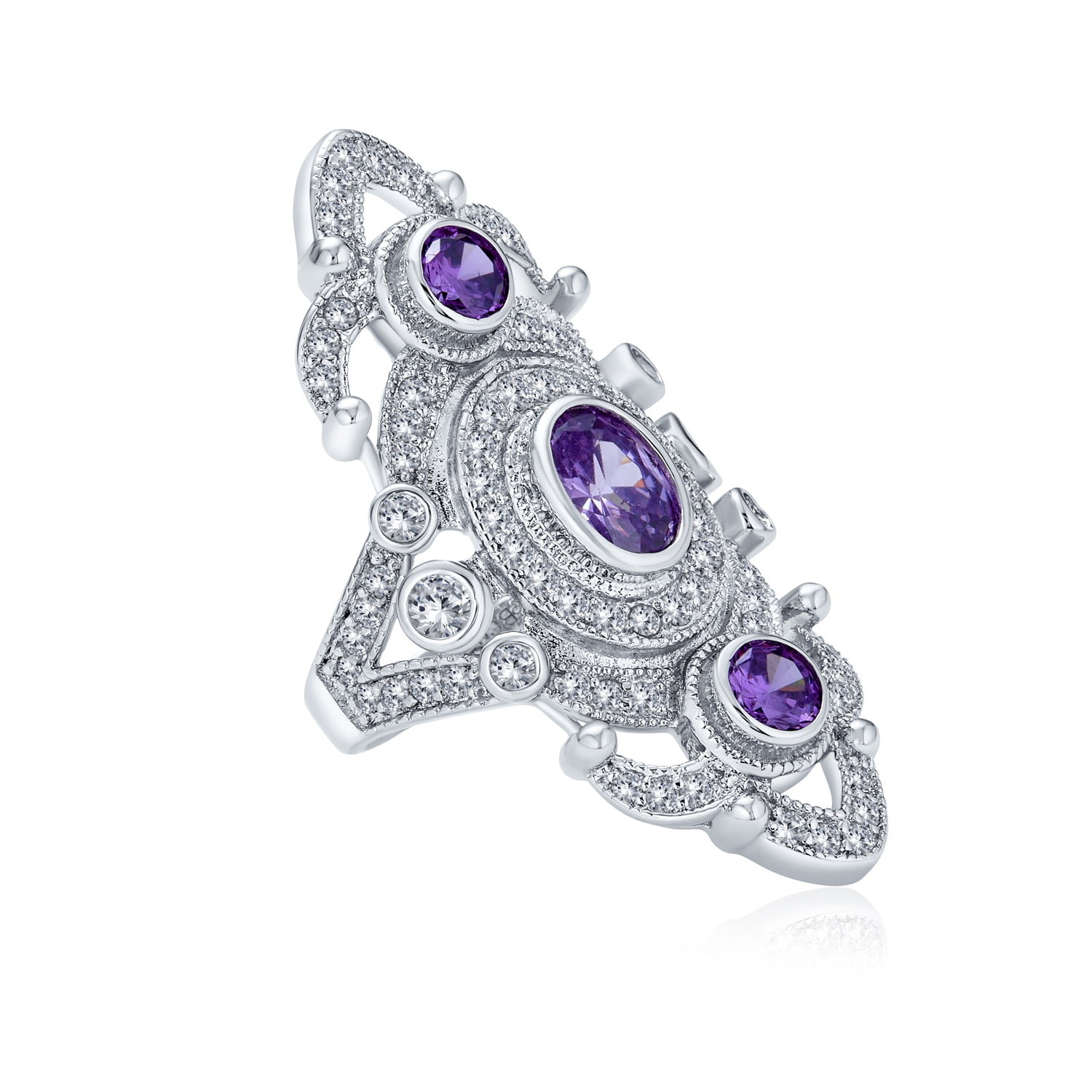 Bling Jewelry Deco Antique Style Filigree Pave CZ Wide Armor Full Finger Fashion Statement Ring Cubic Zirconia Rhodium Plated Brass Bling Jewelry Deco Antique Style Filigree Pave CZ Wide Armor Full Finger Fashion Statement Ring Cubic Zirconia Rhodium Plated Brass