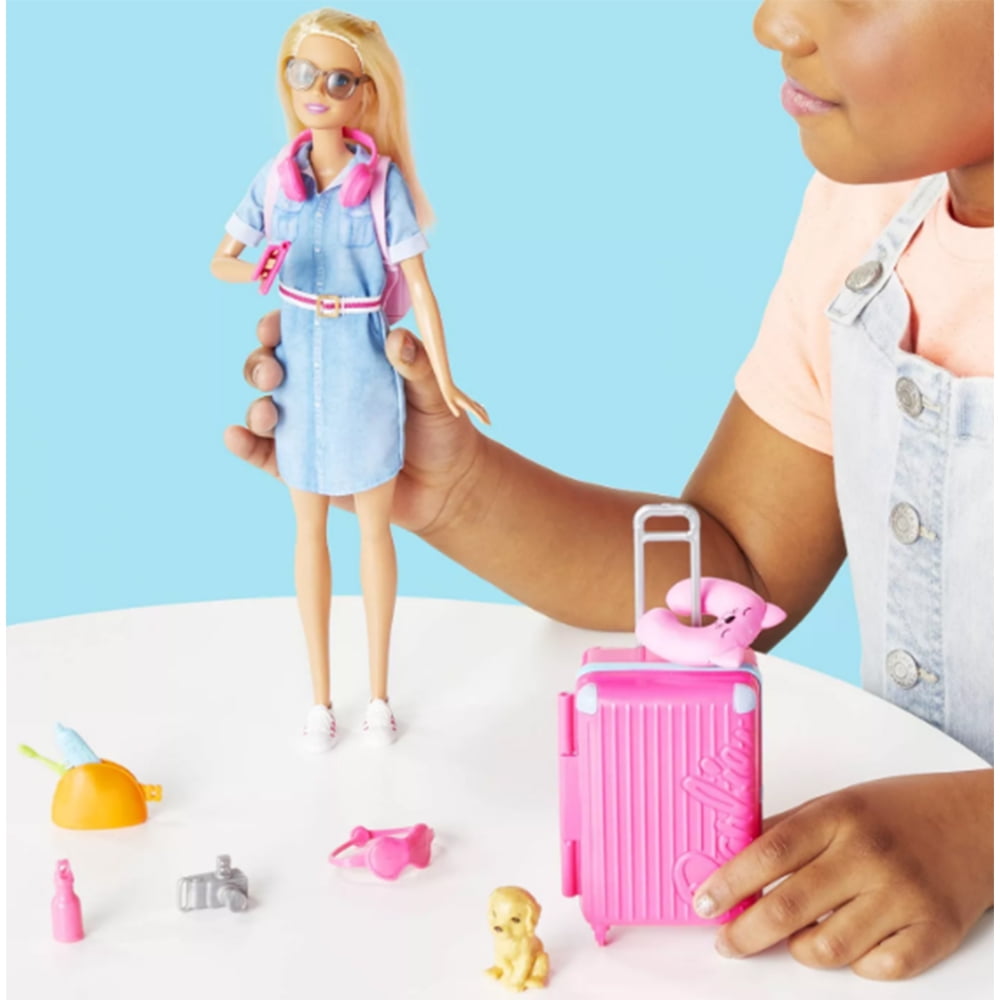 barbie travel doll & puppy playset