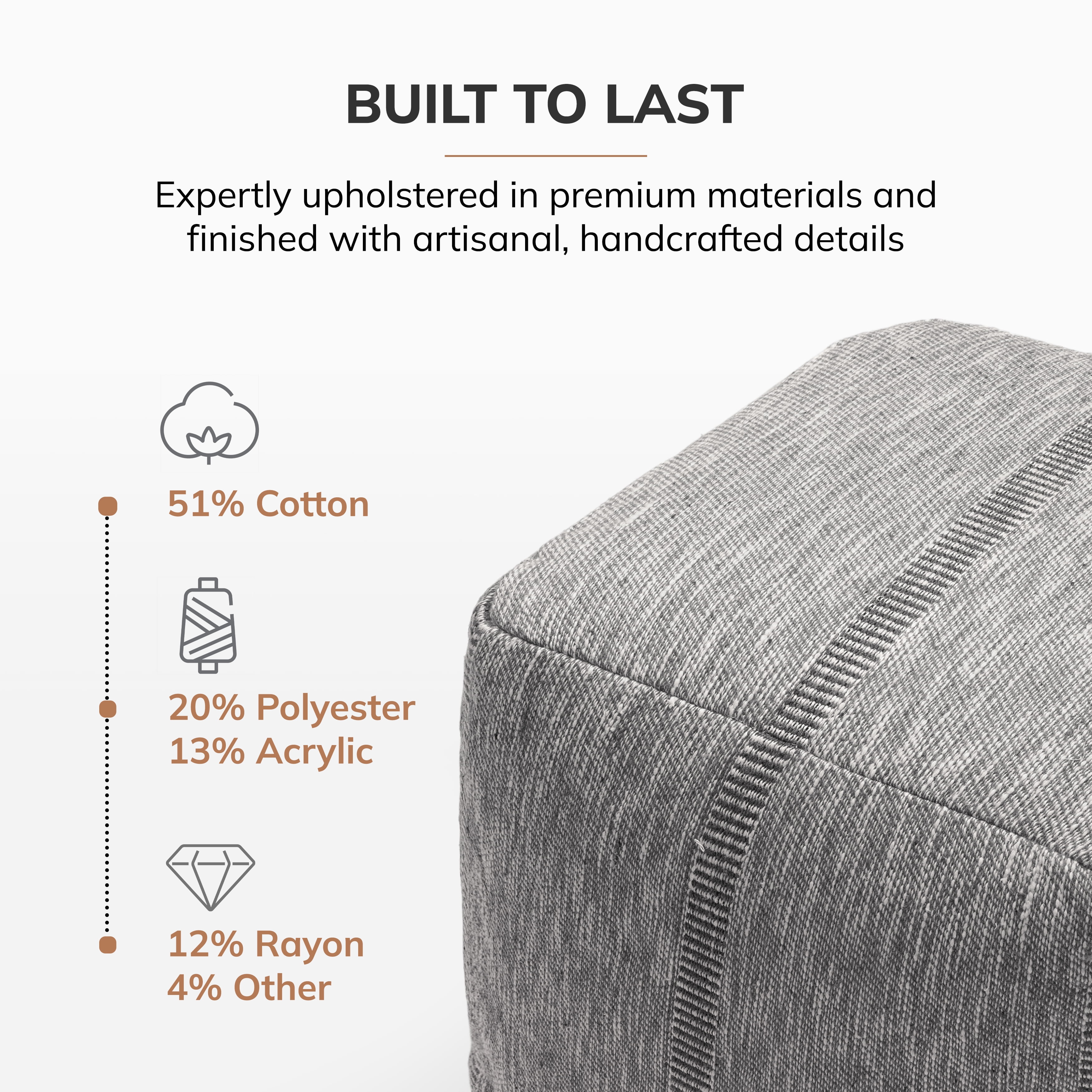 Anji Mountain Pouf Ottoman Foot Rest, Handmade Ottoman Pouf, Comfortable Foot Stool, Decorative Floor Seating for Living Room Decor, Bedroom & Home Décor Accent - Tofy