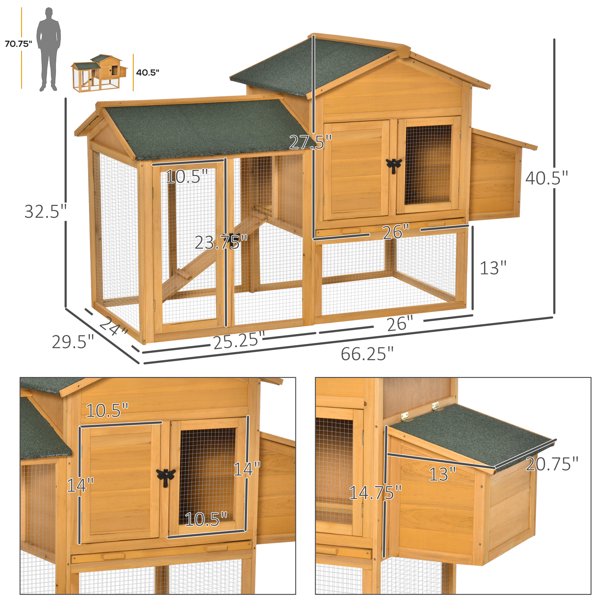 PawHut 66" Wooden Chicken Coop, Outdoor Hen House, Poultry Habitat with  Removable Tray, Nesting Box, Ramp - Walmart.com