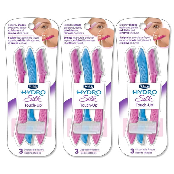 Schick Hydro Silk Touch-Up Multipurpose Exfoliating Dermaplaning Tool with Precision Cover, 9 Count